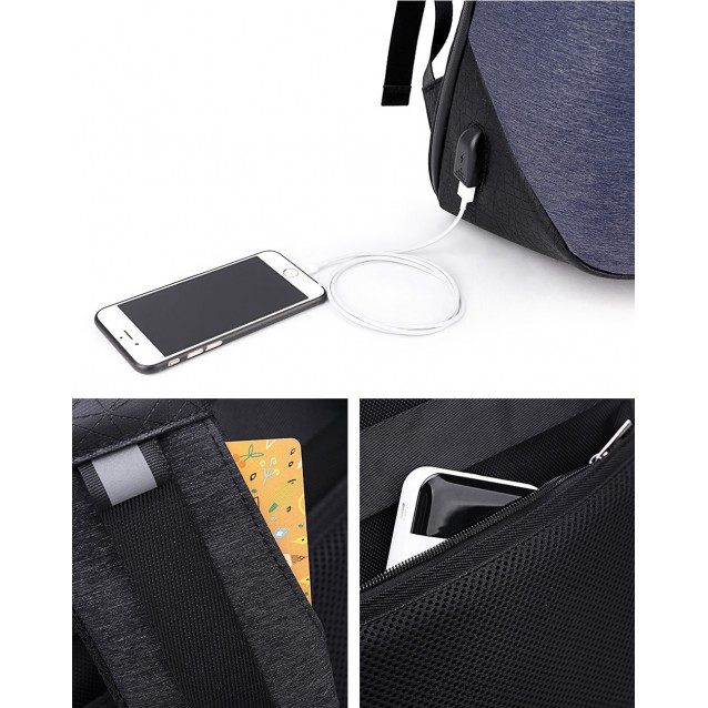 ARCTIC HUNTER τσάντα πλάτης B00193-BK, laptop, USB, αδιάβροχη, μαύρη