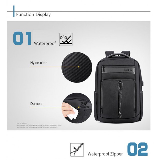 ARCTIC HUNTER τσάντα πλάτης B00121C-BK, laptop, USB, αδιάβροχη, μαύρη