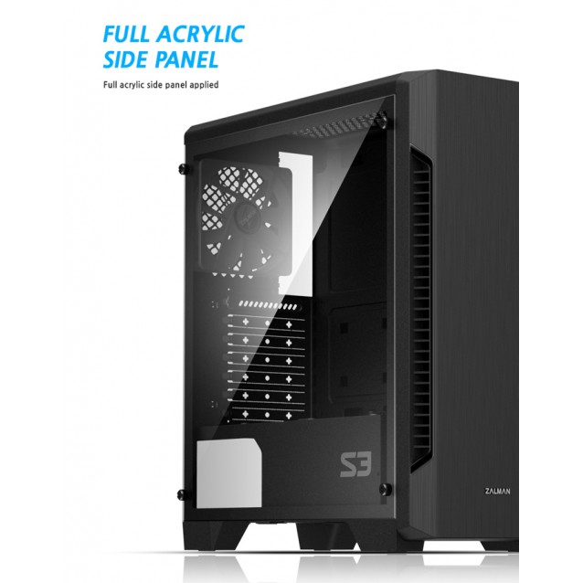 ZALMAN PC case S3, mid tower, 412x189x451mm, 1x fan, διάφανο πλαϊνό