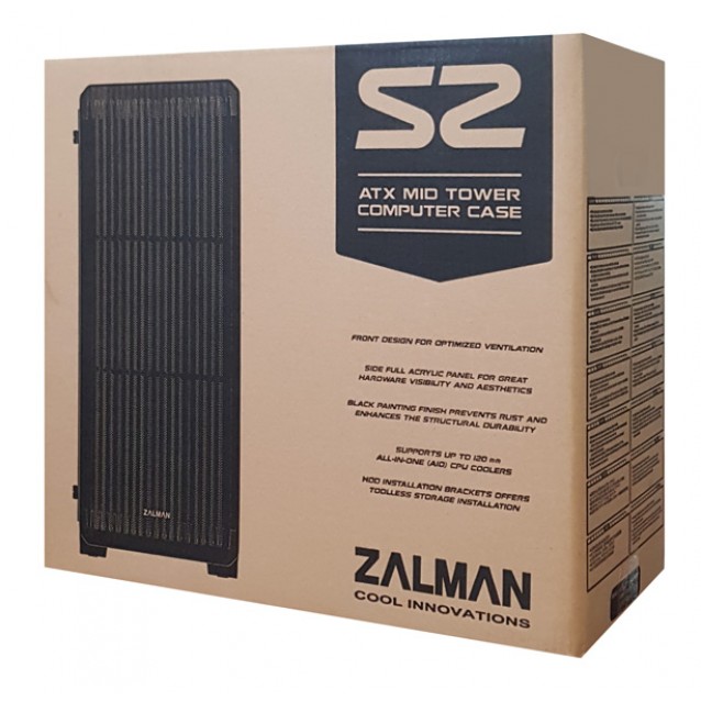 ZALMAN PC case S2, mid tower, 412x189x451mm, 1x fan, διάφανο πλαϊνό