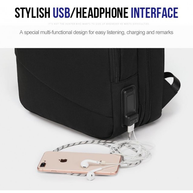 ARCTIC HUNTER τσάντα πλάτης B00345-BK με θήκη laptop, USB & 3.5mm, μαύρη