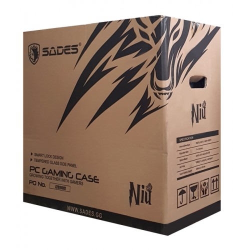 SADES PC case Niu mid tower 423x210x453mm, 1x fan, διάφανο πλαϊνό, μαύρο