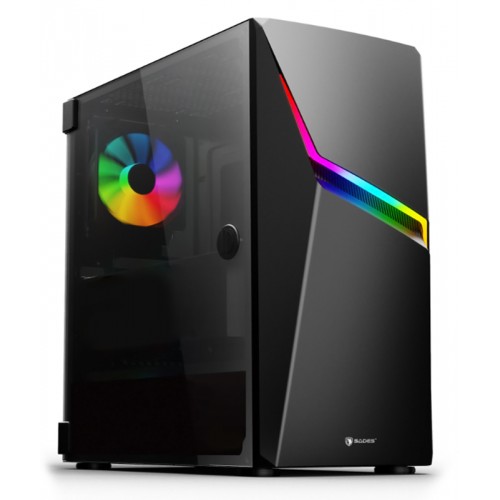SADES PC case Niu mid tower 423x210x453mm, 1x fan, διάφανο πλαϊνό, μαύρο