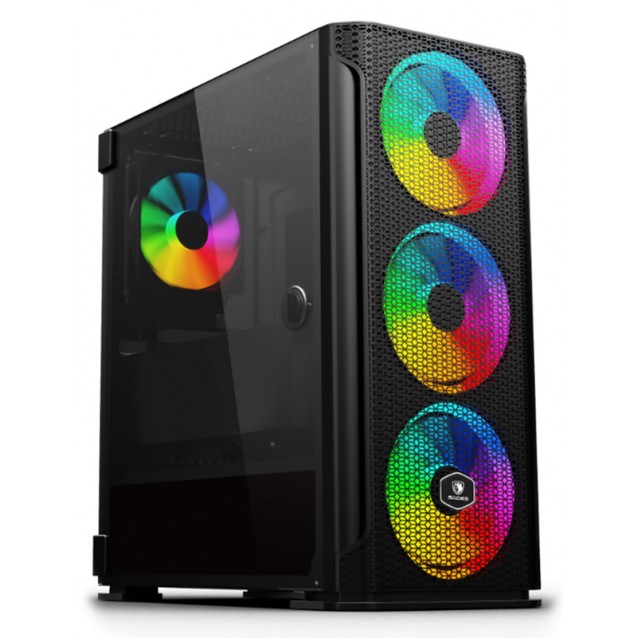 SADES PC case YU mid tower 396x210x453mm, 4x fan, διάφανο πλαϊνό, μαύρο